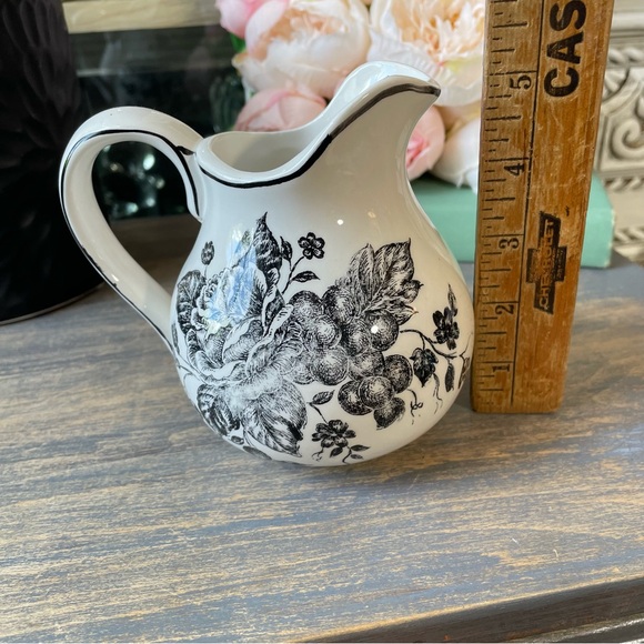 Toile white & black floral ceramic creamer pitcher French country cottage - Picture 5 of 7